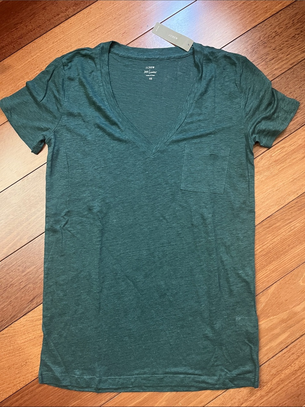 NWT J. Crew 100% Linen V Neck Pocket Tee